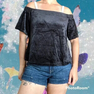 NWT Juicy Couture Pitch Black Velour Off Shoulder Top Size Large